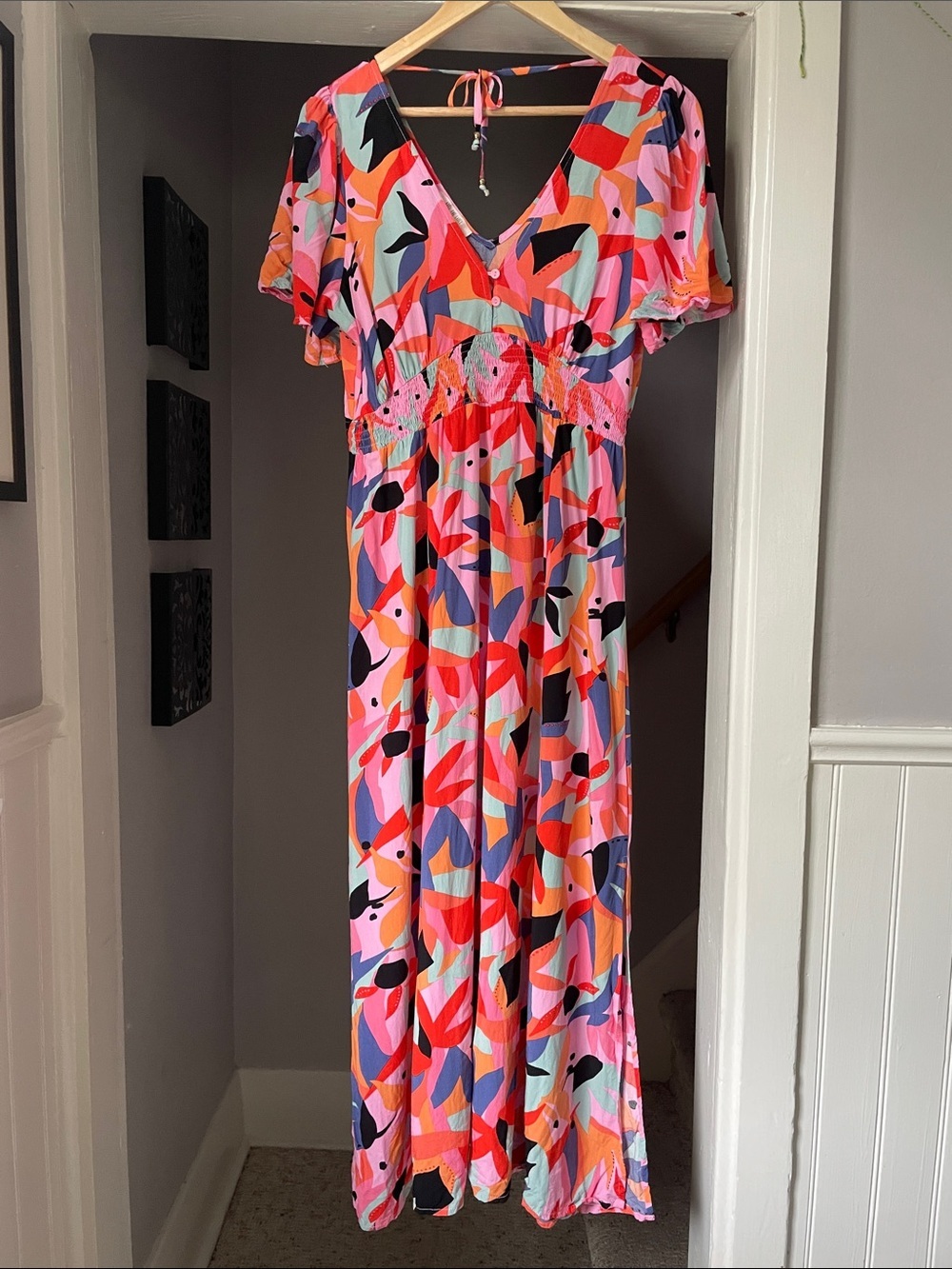 Abel the Label tropical print dress with smocked waist- Large